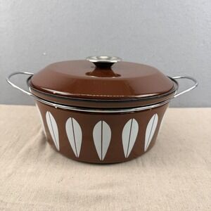Vintage Cathrineholm Norway 10.5" Lotus Enamel Casserole Dish Brown MCM